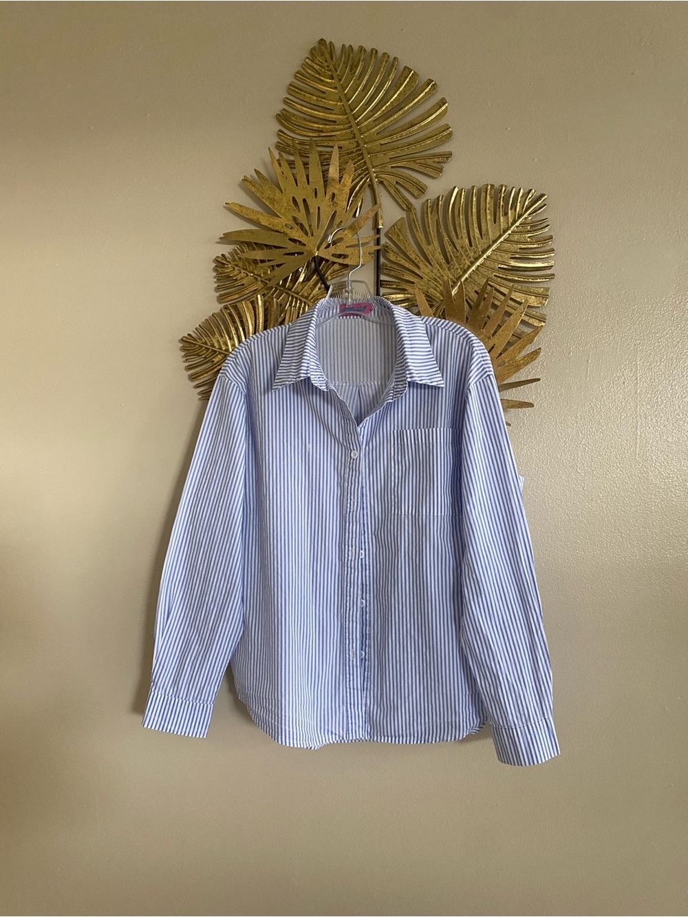 Edikted Blue and White Striped Button-Up Shirt